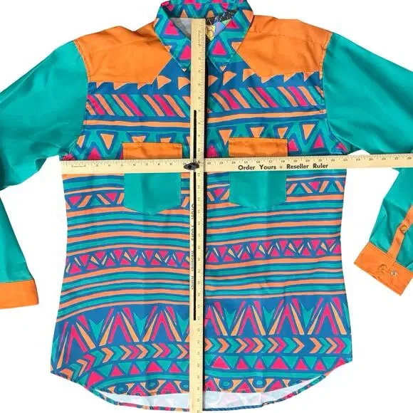 B Fresh Jazzy J Orange Blue Retro 90s Pearl Snap Button Up Shirt size XL NEW Tag - Picture 6 of 9